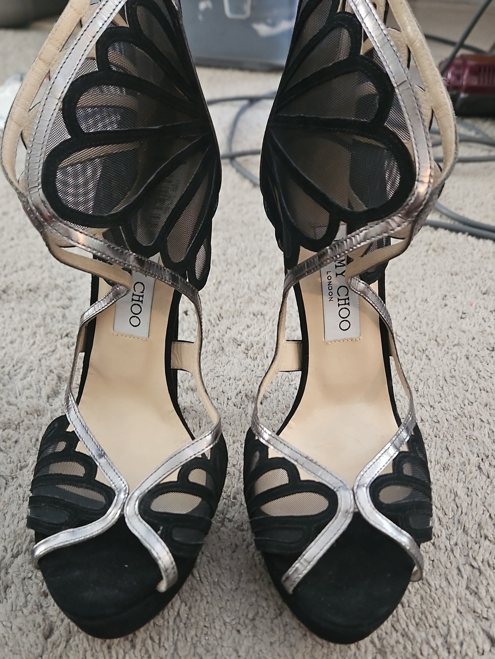 Jimmy Choo Black & Silver Mesh Evening Sandals